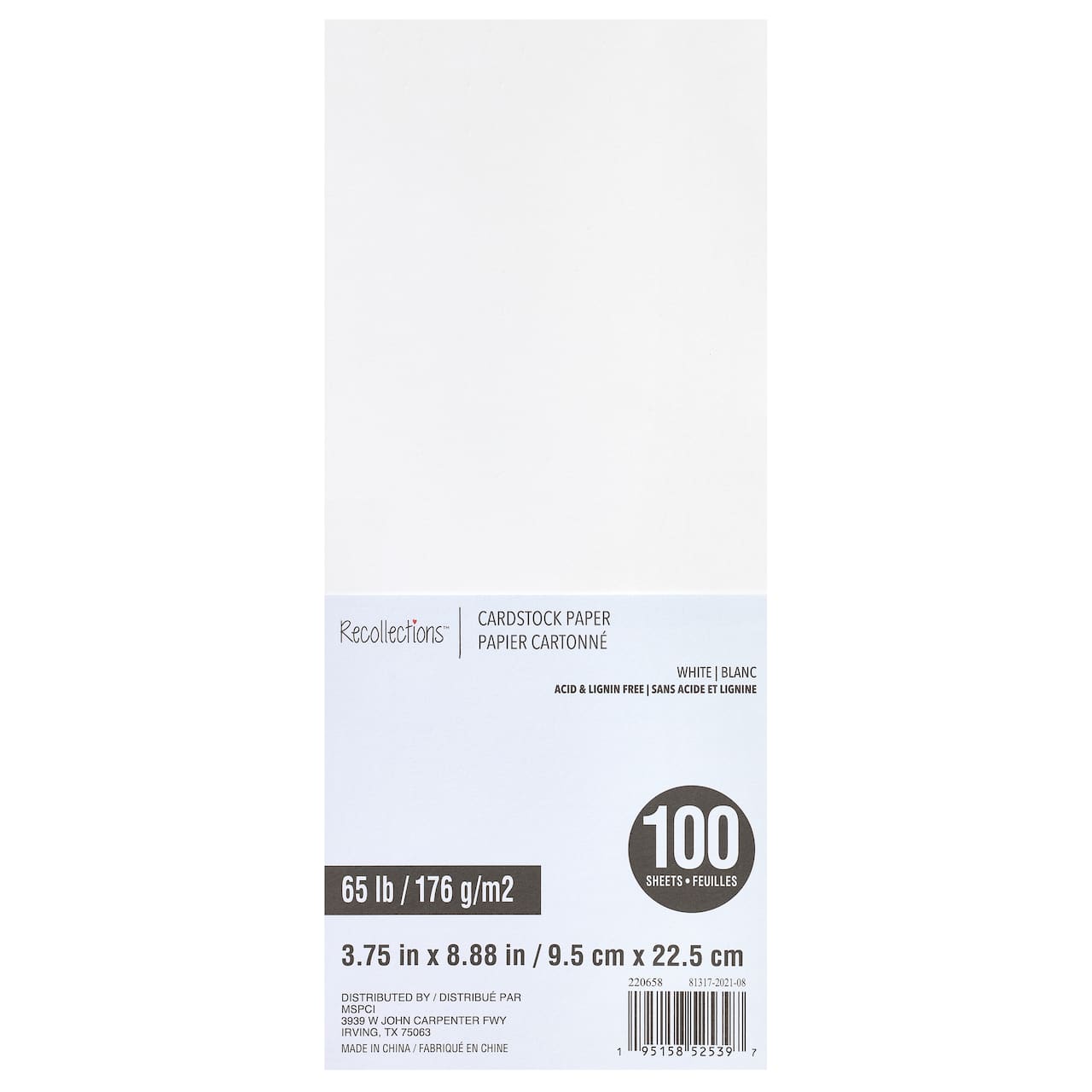 3.75" x 8.875" White Cardstock by Recollections™, 100 Sheets